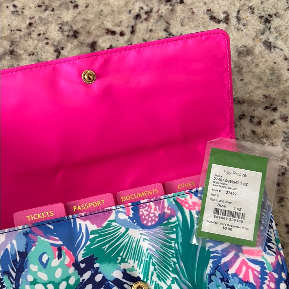 Lilly Pulitzer Blue and Pink Clutch Vibrant Tropical Design - Picture 2 of 5